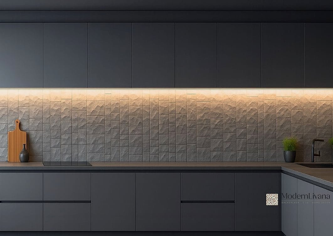 Textured Gray Stone Backsplash