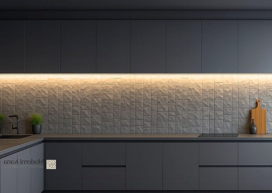Textured Gray Stone Kitchen Island