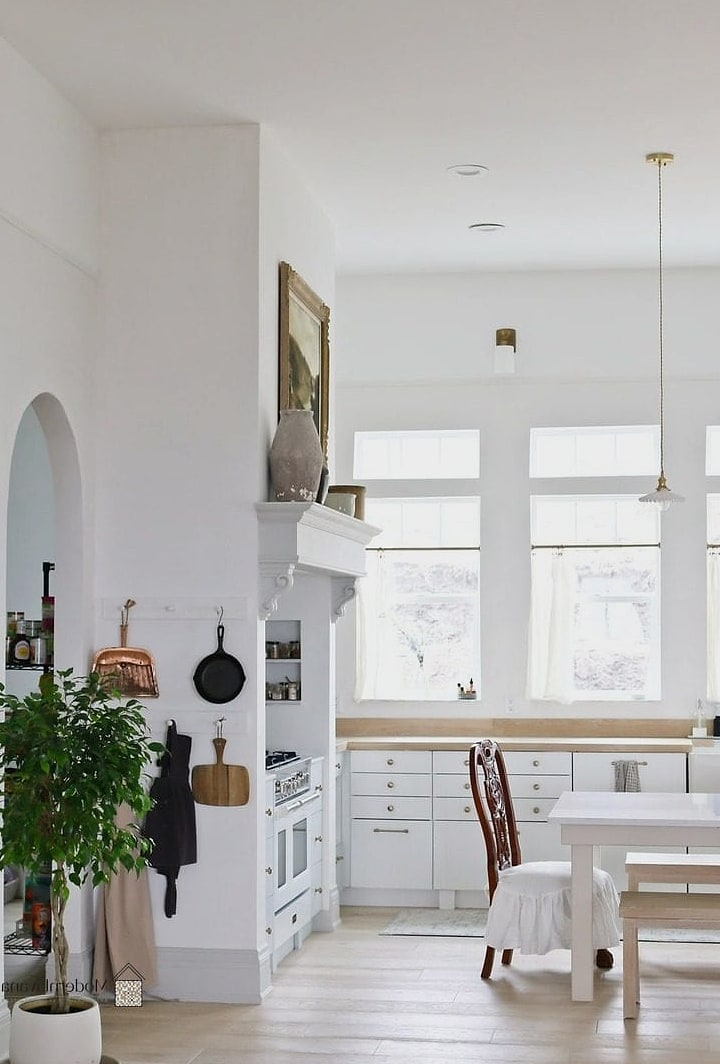 Textured Plaster Walls Behind Open Shelving