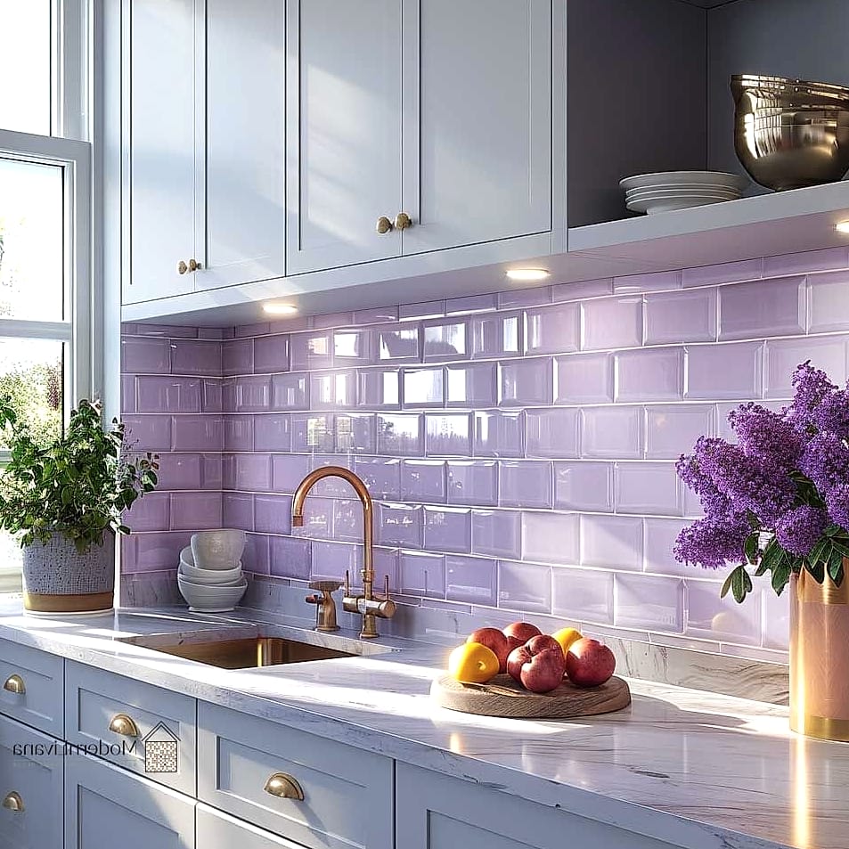 29 Purple Kitchen Ideas That Are Stylish and Practical 20 Textured Purple Tile in a Herringbone or Fishscale Pattern