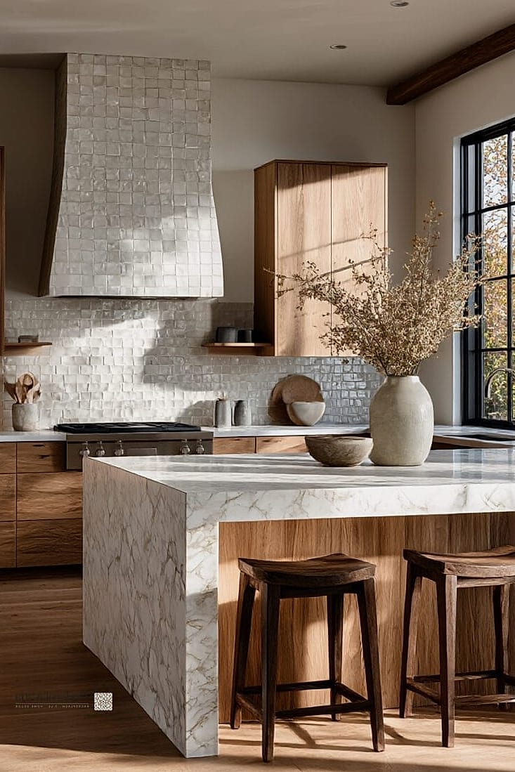 27 Kitchen Island Ideas That Designers Keep Coming Back To 12 Textured Tile Base