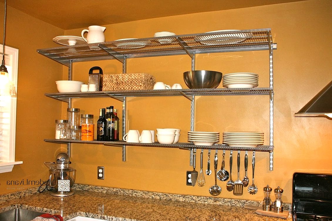 22 Open Shelving Kitchen Ideas That Will Transform Your Space 19 Thin Metal Shelving for an Industrial Loft Look