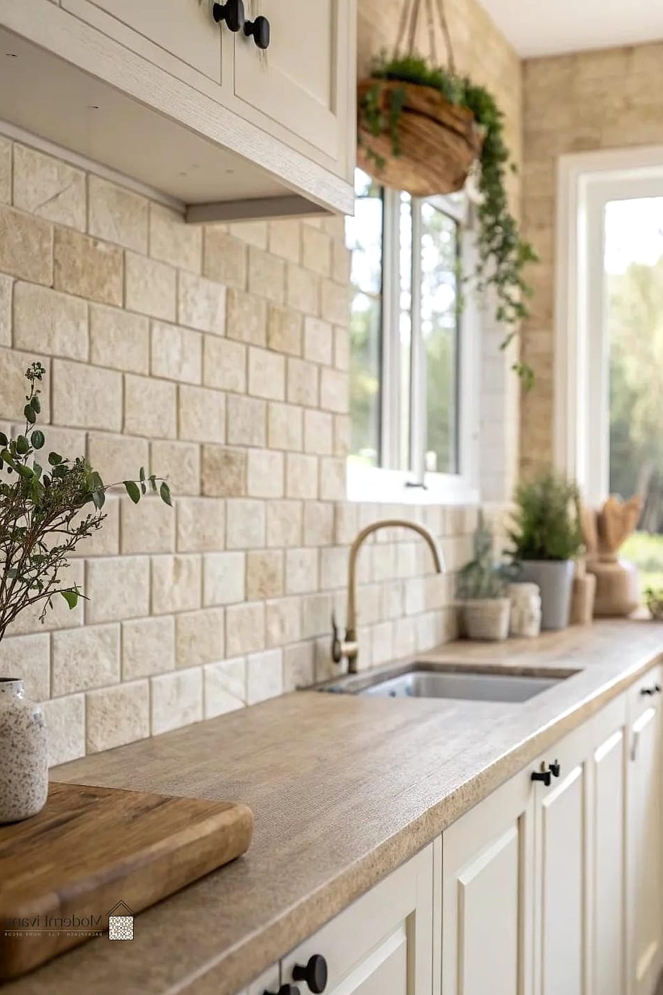 Travertine Behind a Farmhouse Sink