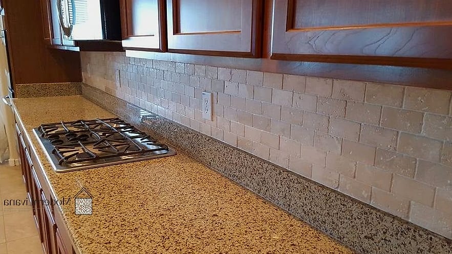 Travertine Subway Tile with Under-Cabinet Lighting