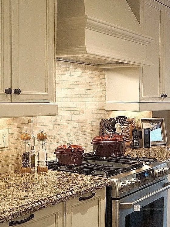 Two-Tone Travertine Backsplash