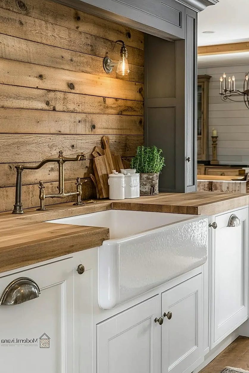 Two-Tone Reclaimed Wood Backsplash