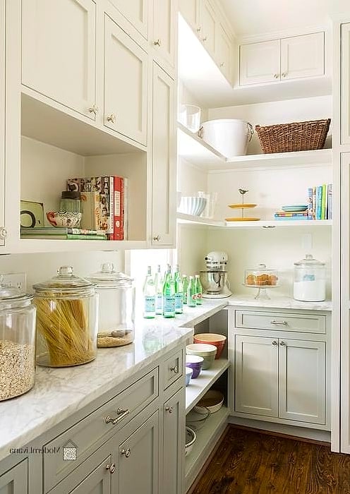 Two-Tone Pantry with White Uppers and Wood Lowers