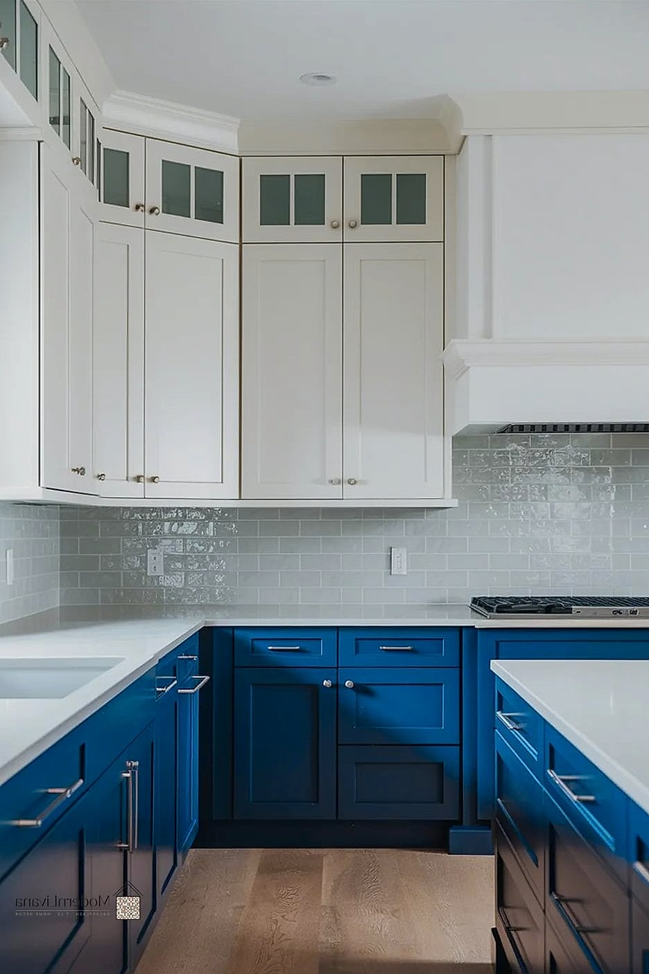 23 Blue and White Kitchen Ideas to Show Your Contractor 8 Two-Tone Blue Cabinets, Light and Dark
