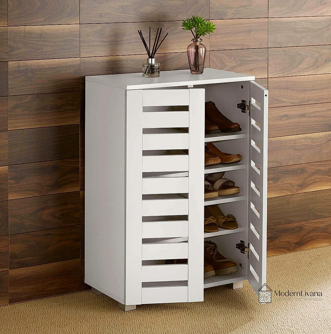 Two-Tone White and Wood Cabinet