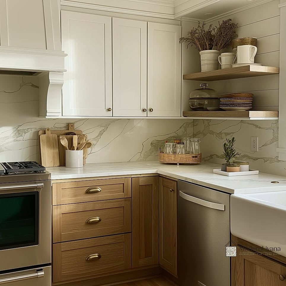 26 White Cabinets Ideas That Look Expensive But Aren't 3 Two-Tone Kitchens with a White Upper and Wood Lower