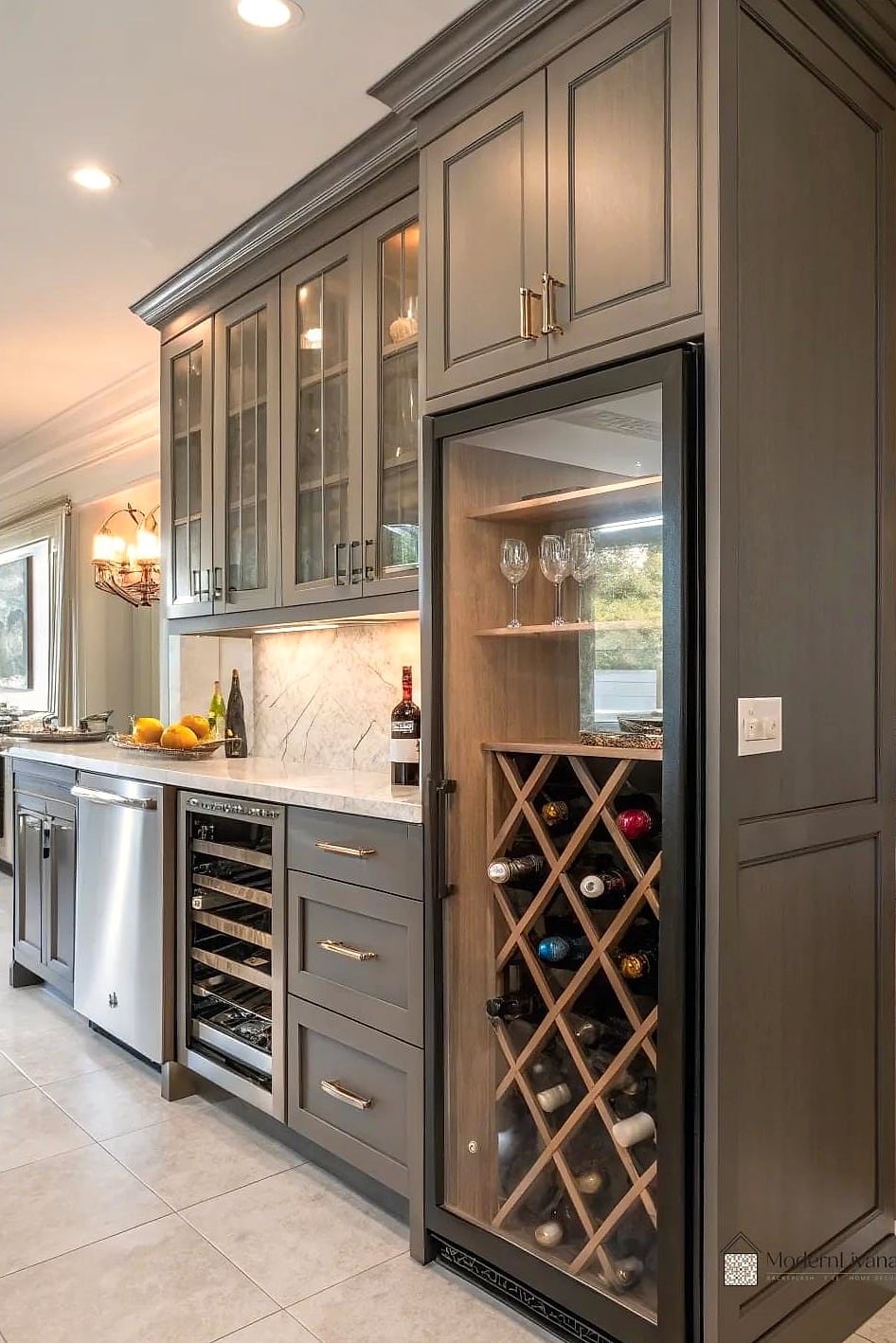 Two-Tone Cabinetry With Wine Feature