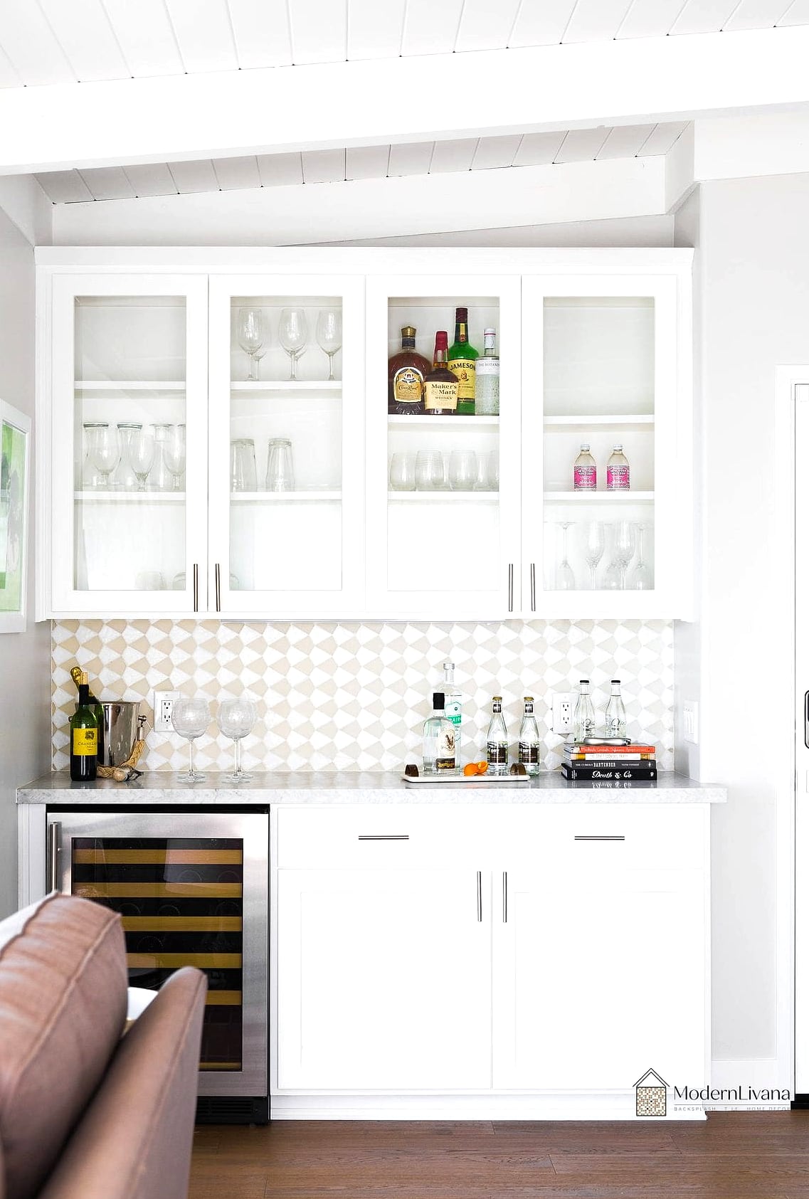 Two-Tone Bar Cabinet with Wood Interior