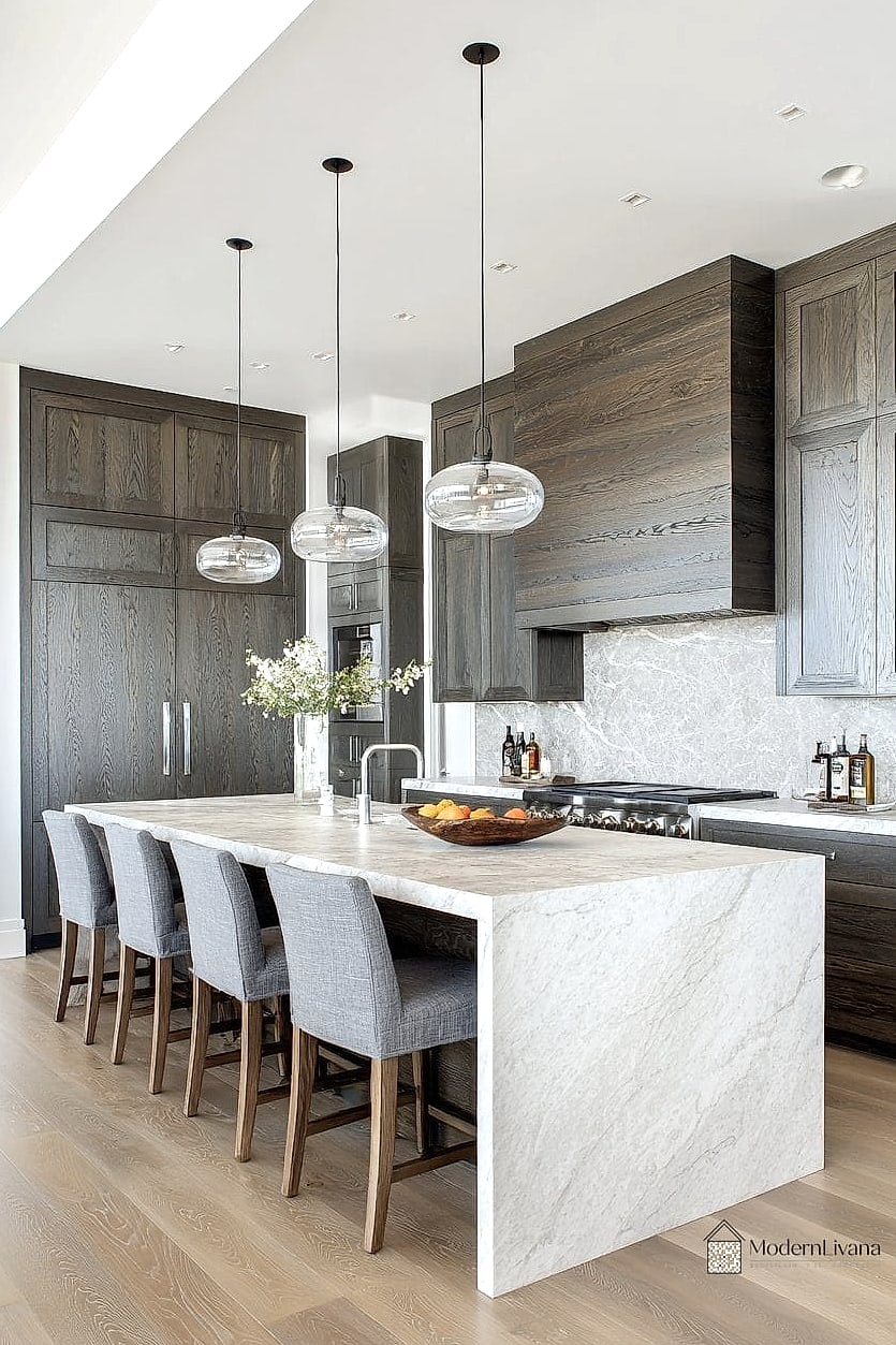 23 Modern Gray Kitchen Ideas That Are Stylish and Practical 3 Two-Tone Gray and Wood Cabinetry