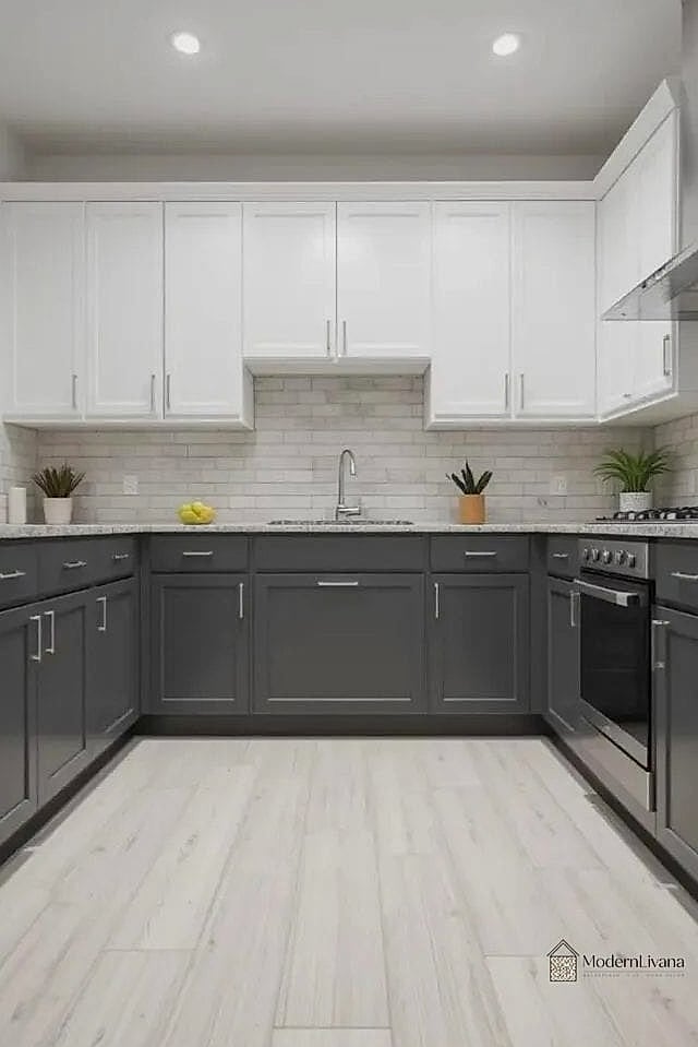 Two-Tone Kitchen with Gray Lower Cabinets