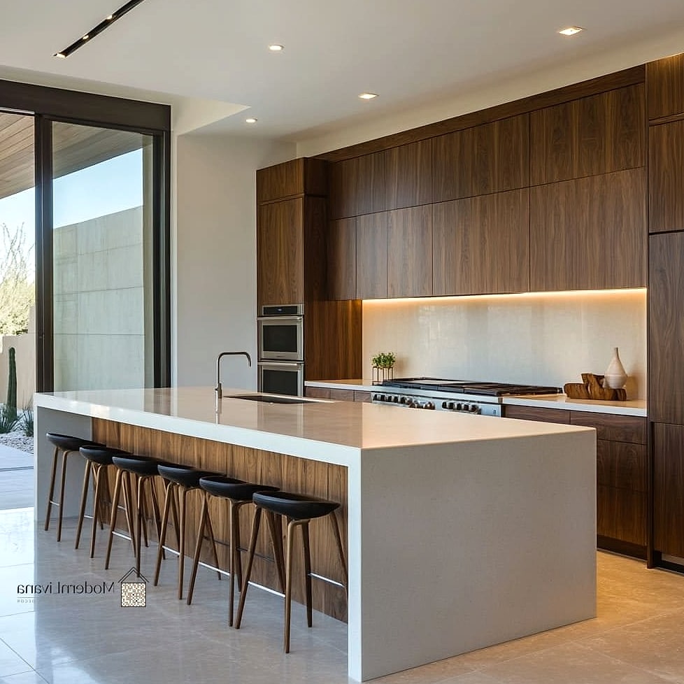 Two Tone Kitchen Island Wrapped in Tile