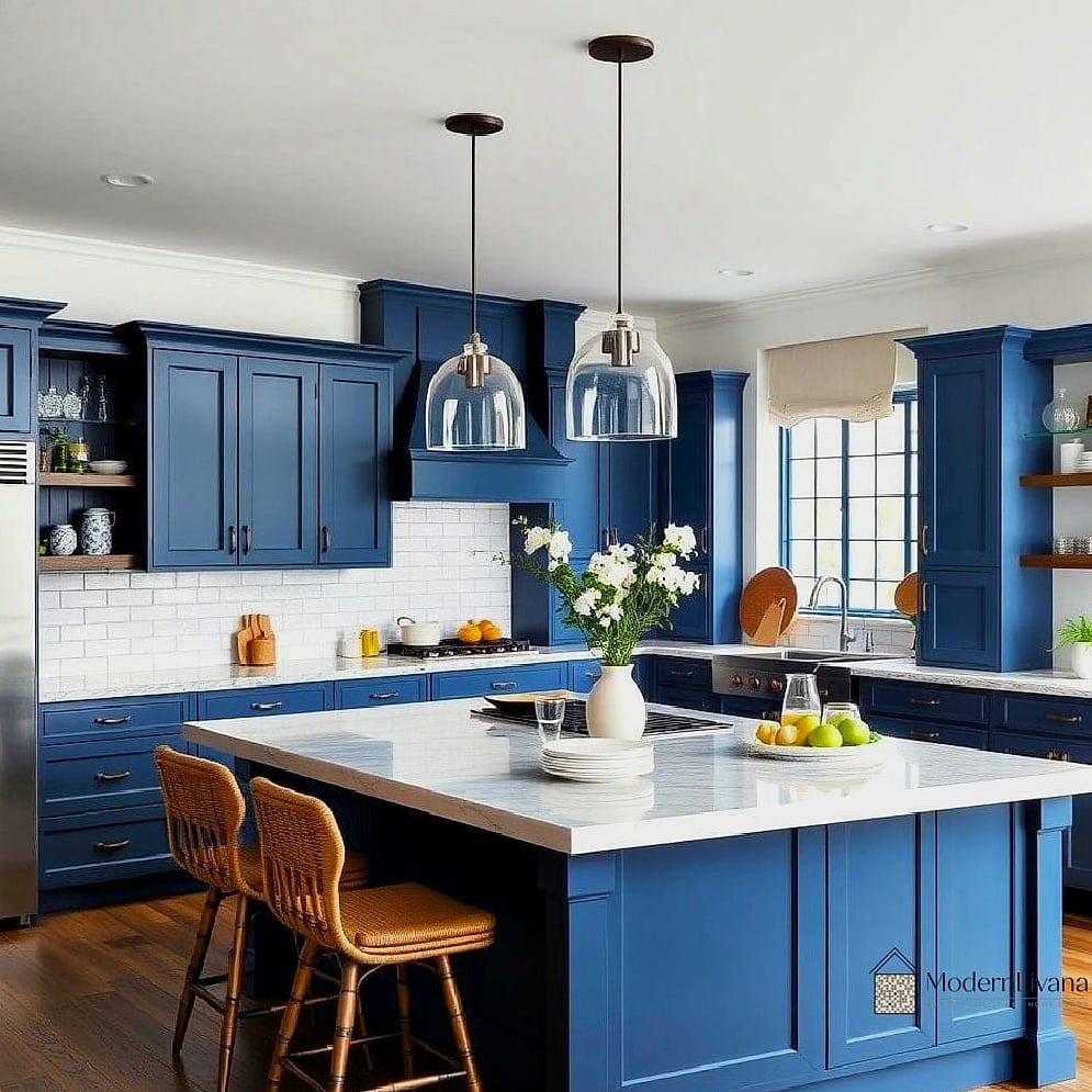 Two-Tone Blue Island with Contrasting Countertop