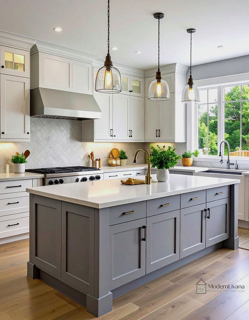 23 Gray and White Kitchen Ideas You'll Want to Save Right Now 4 Two-Tone Shaker Cabinets