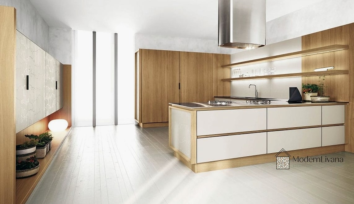 30 White Modern Kitchen Ideas Worth Bookmarking Before You Renovate 14 Two-Tone White and Wood Kitchen