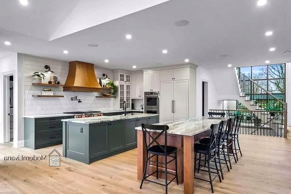 Two-Tone Lower Cabinets Split at the Island