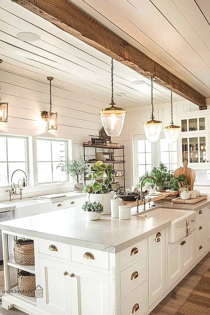 28 White Farmhouse Kitchen Ideas That Look Expensive But Aren't 21 Two-Tone Cabinets with White Uppers