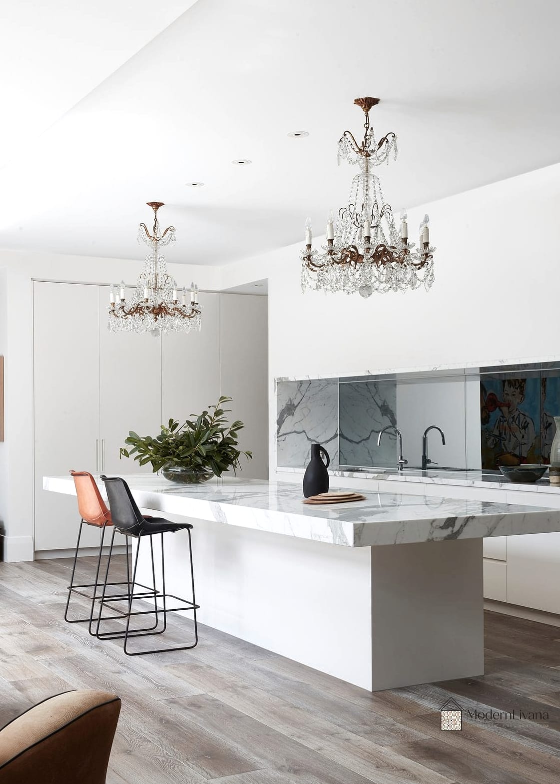 23 White Modern Kitchen Ideas Worth Bookmarking Before You Renovate 8 Two-Tone Islands with White Perimeter Cabinets