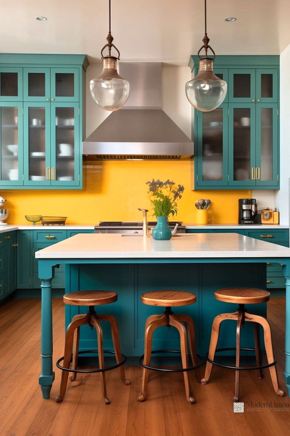 Use One Bold Color on Lower Cabinets Only
