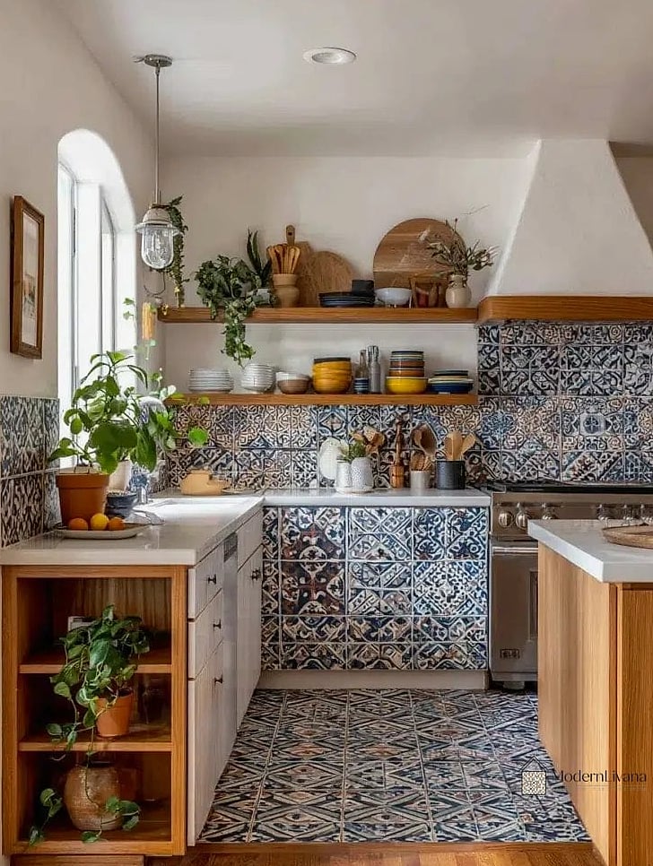 Use a Patterned Cement or Encaustic-Look Tile Floor