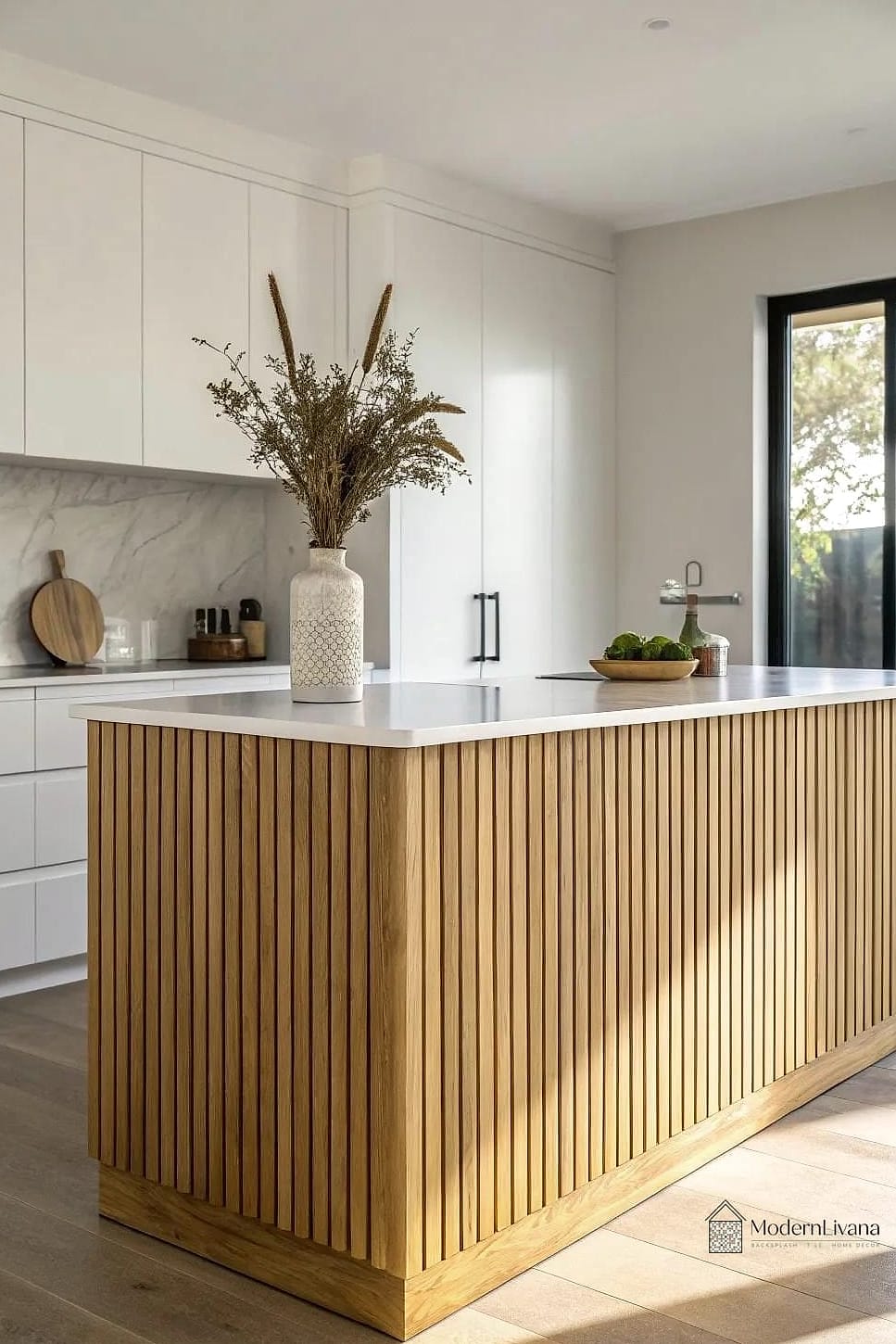 25 Flat Panel Kitchen Ideas That Will Transform Your Space 18 Vertical Slat Detailing on Select Panels