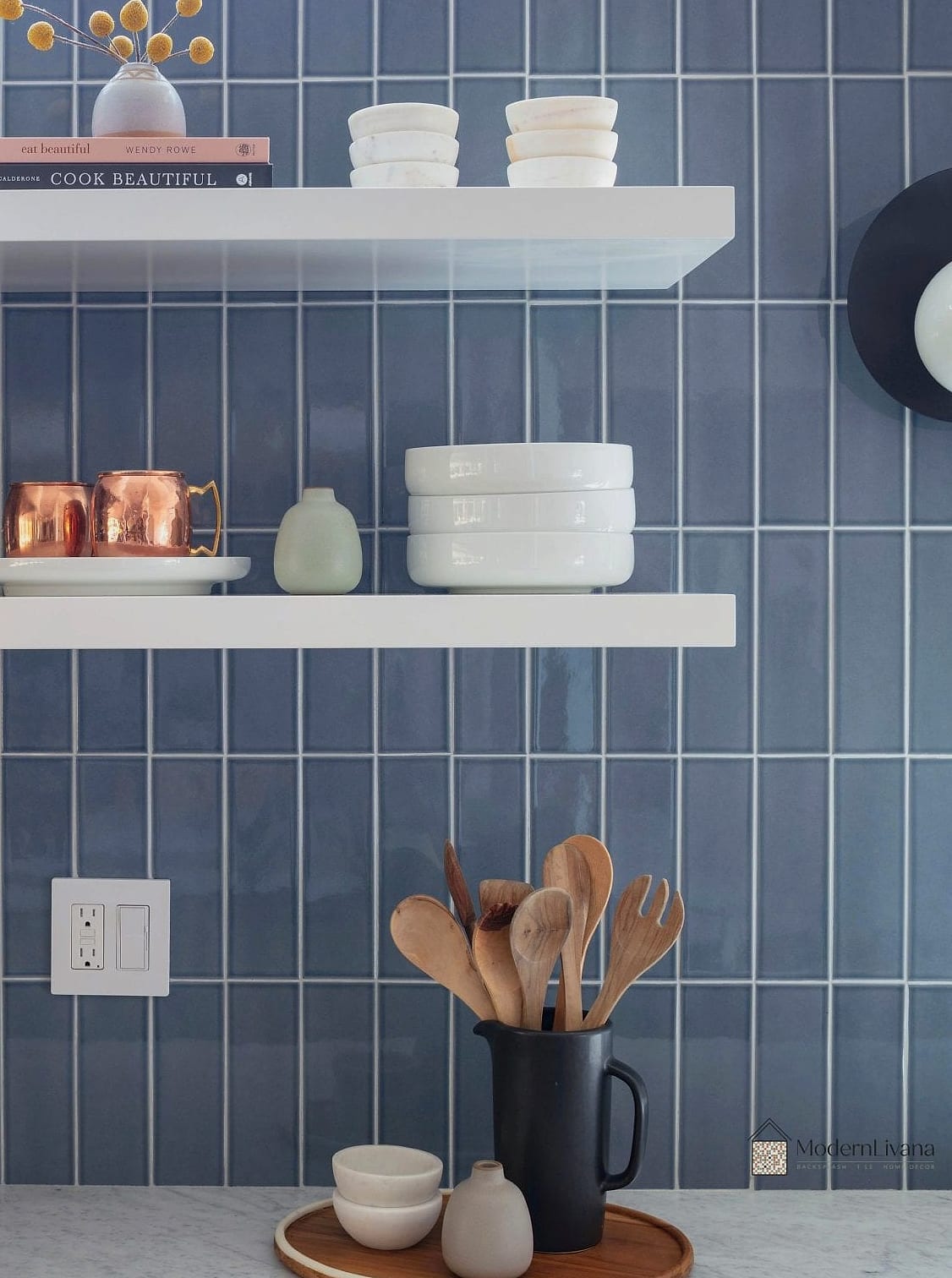 Vertical Stacked Blue Subway Tile