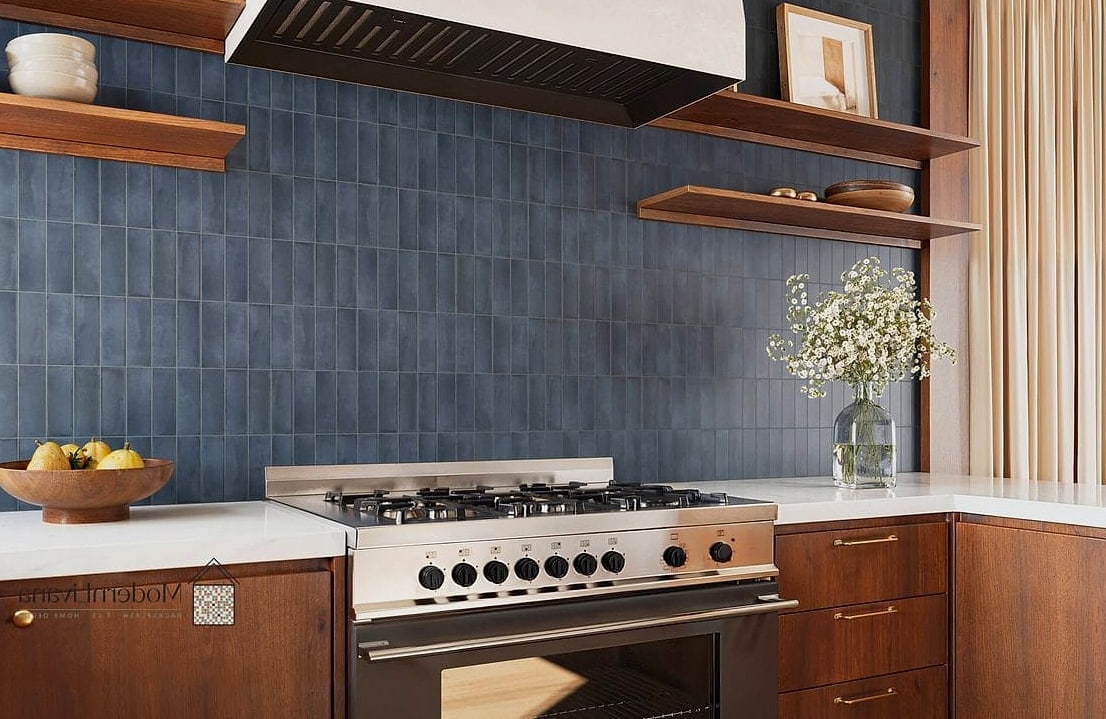 Vertical Stacked Blue Subway Tile