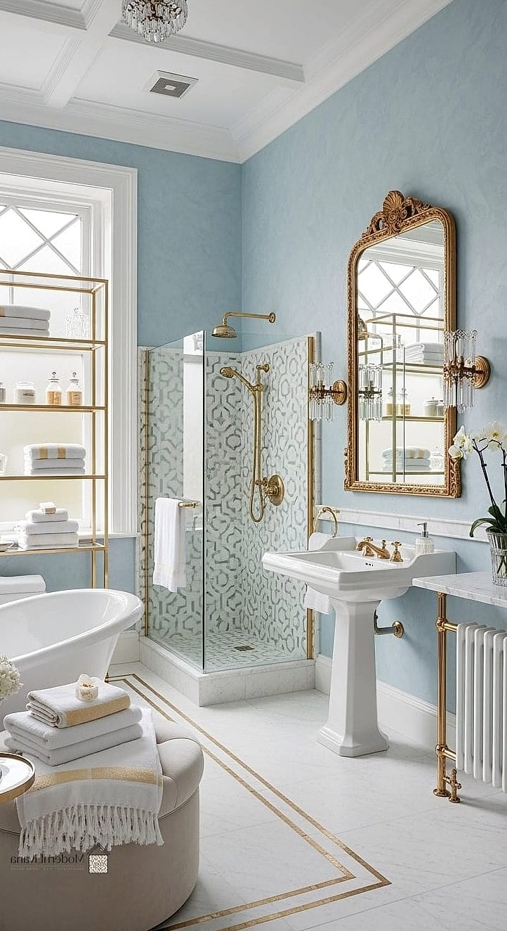 Vintage-Inspired Blue and White Tile Floor