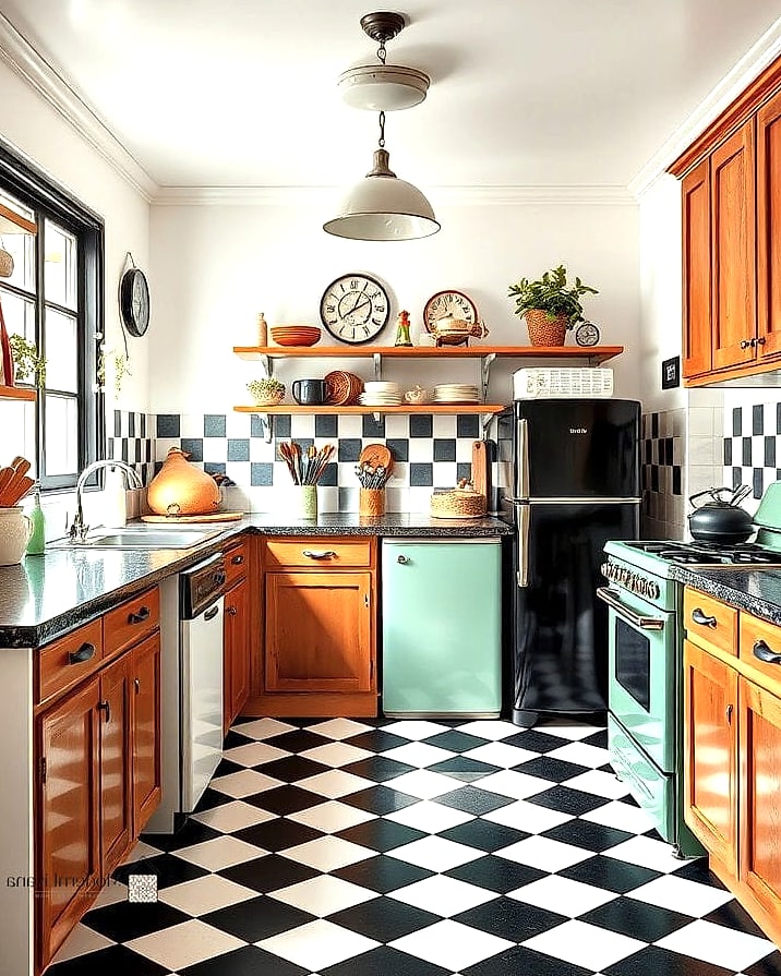 Vintage-Inspired Checkered Linoleum