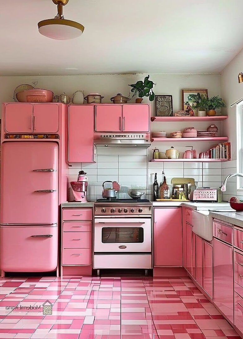 24 Pink Kitchen Ideas to Inspire Your Next Renovation 15 Vintage-Inspired Pink Kitchen