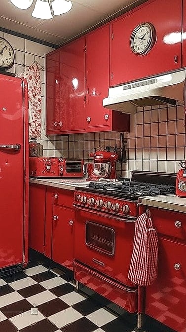 Vintage Red Enamel Range as the Centerpiece