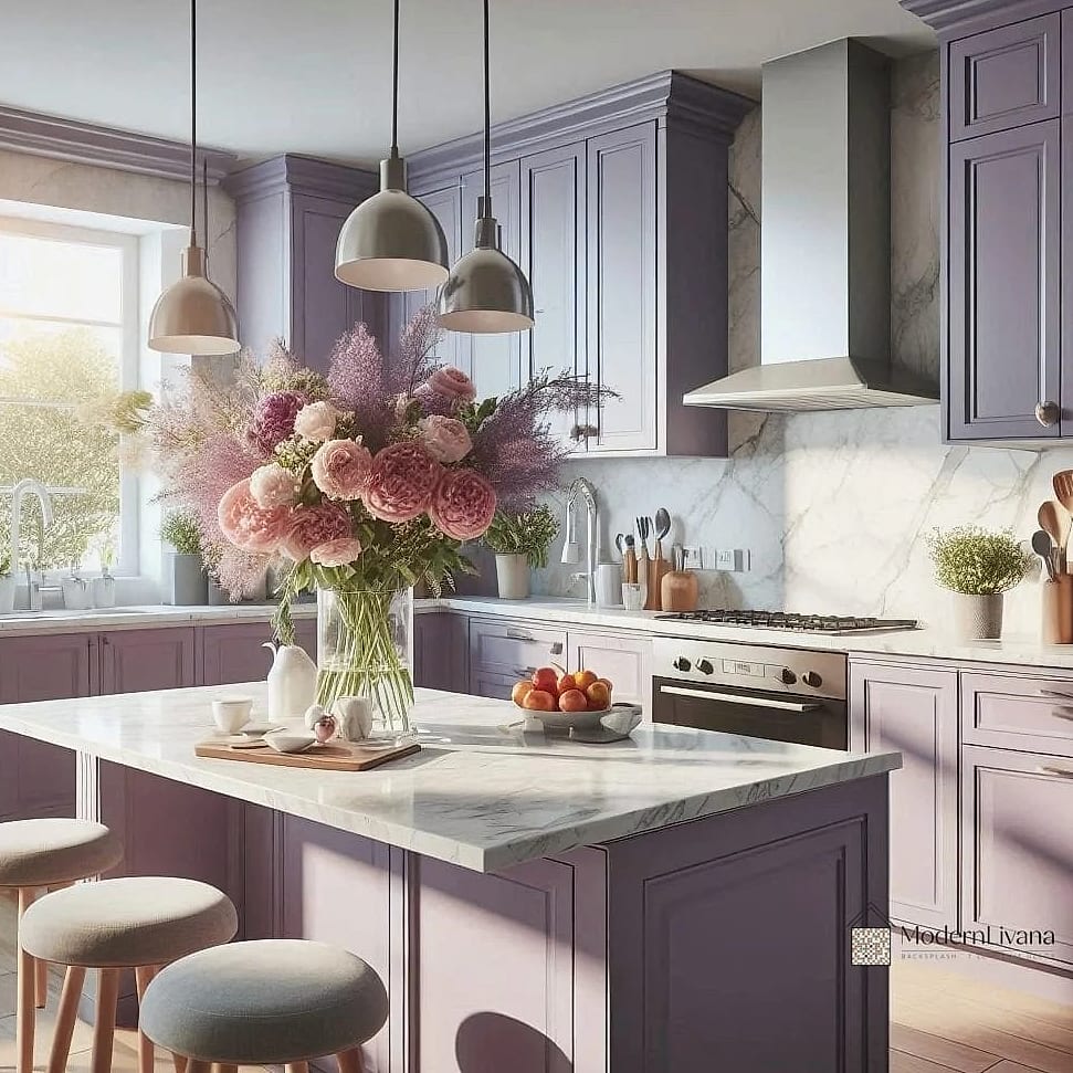 29 Purple Kitchen Ideas That Are Stylish and Practical 8 Violet Open Shelving Display