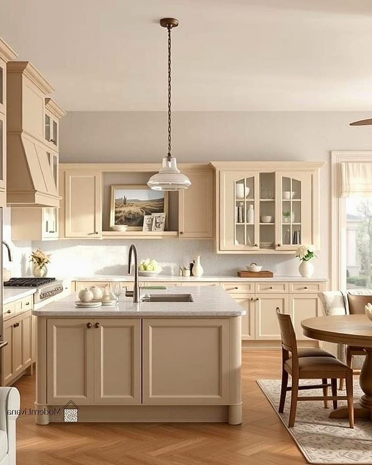 23 Beige Kitchen Ideas That Work in Any Size Home 2 Warm Beige Cabinets with Brass Hardware