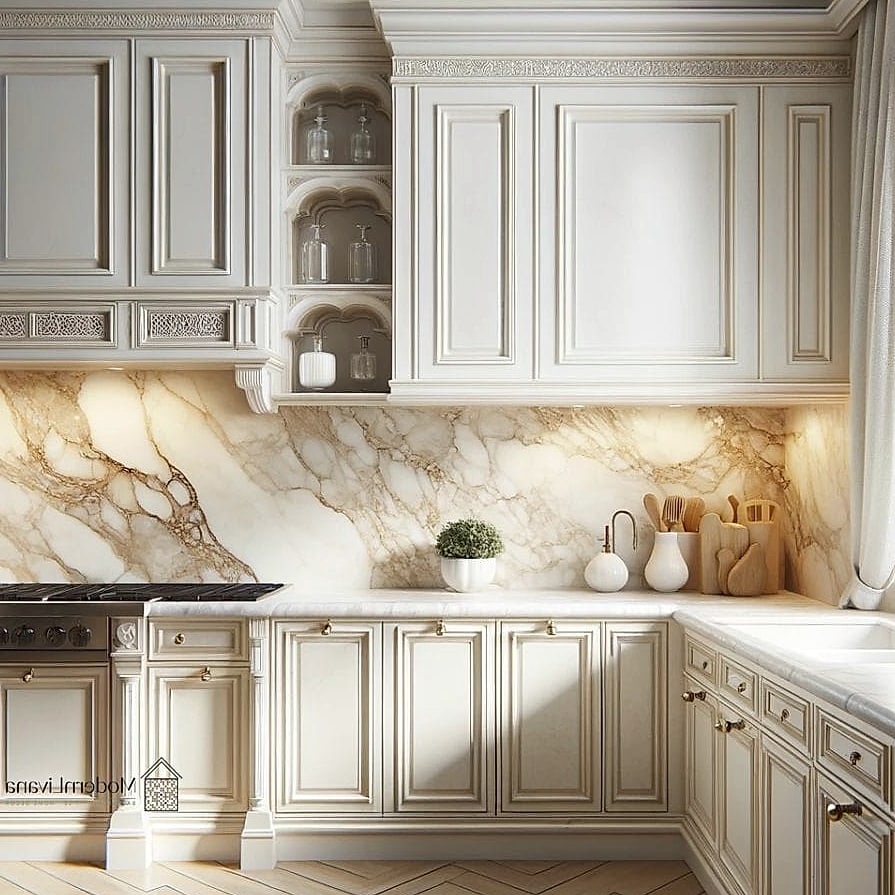 Warm Cream Mosaic with Brass Accents