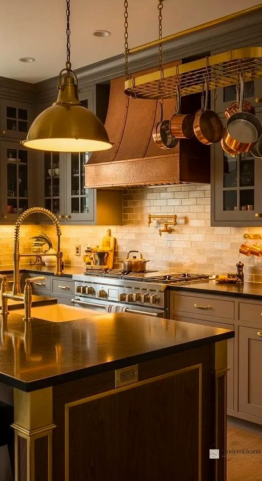 27 Minimalist Kitchen Ideas You Haven't Seen Before 28 Warm Metal Accents Instead of All-Black or All-Chrome