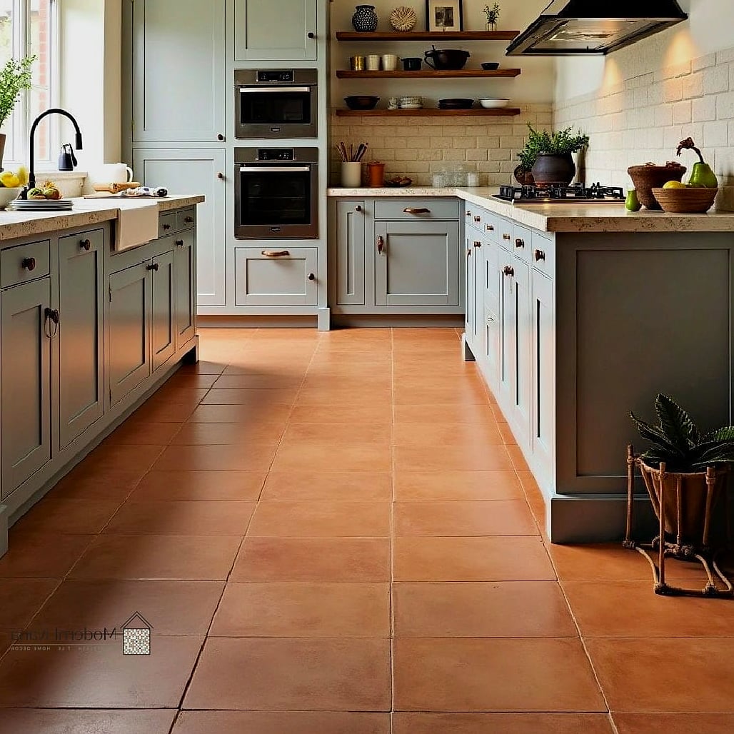 22 Kitchen Floor Tiles Ideas You Haven't Seen Before 13 Warm Terracotta with Wide Grout Lines