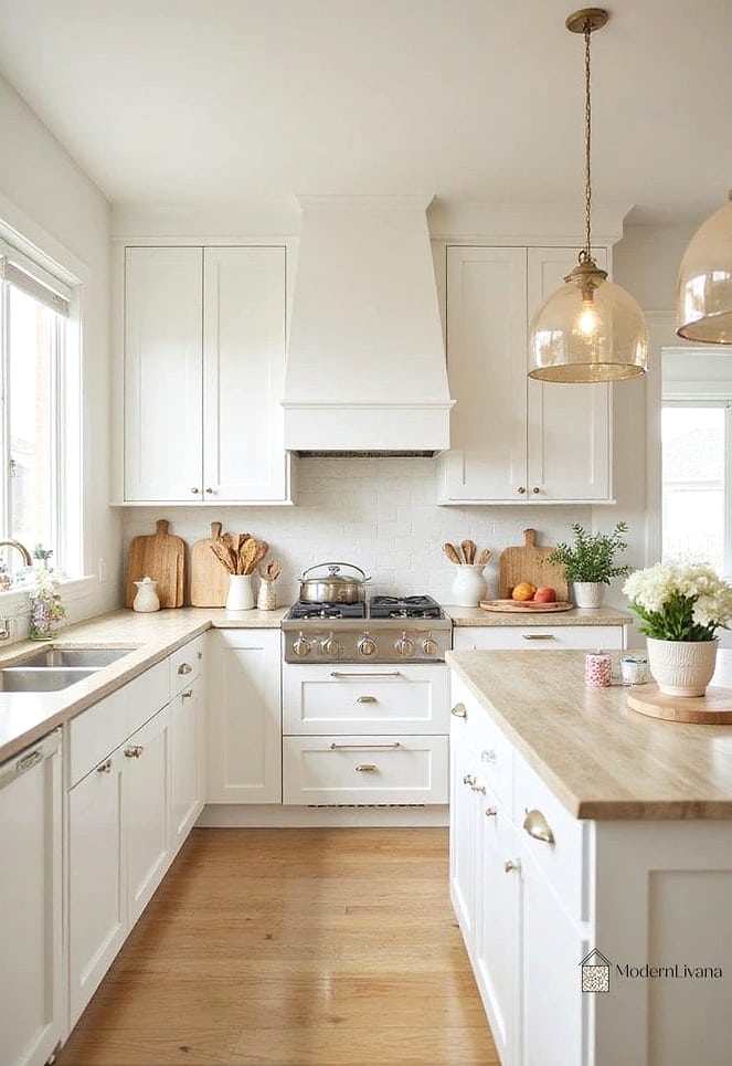 28 Off White Kitchen Ideas You Haven't Seen Before 4 Warm White Walls with a Terracotta Tile Floor