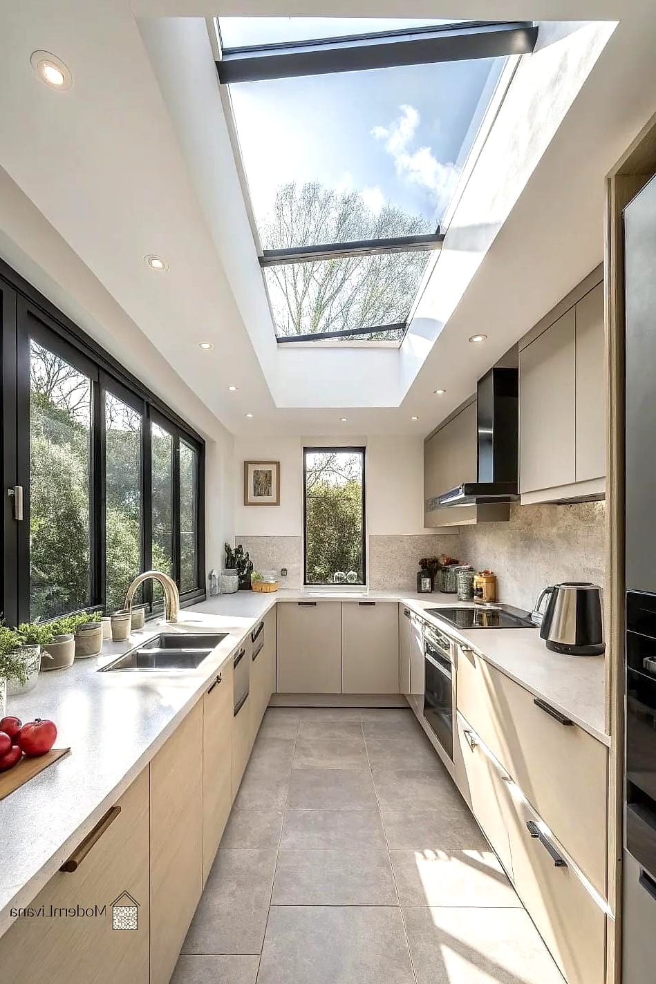 28 Off White Kitchen Ideas You Haven't Seen Before 17 Warm White Kitchen with a Skylight