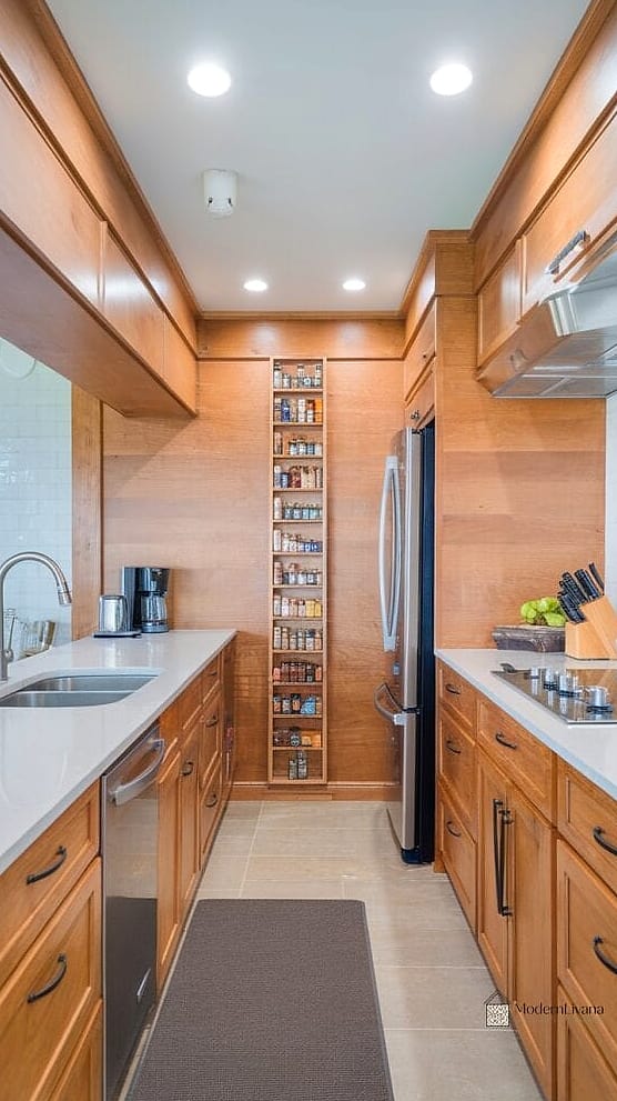28 Galley Kitchen Ideas Worth Bookmarking Before You Renovate 22 Warm Wood Accents