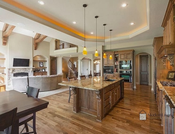 Warm Wood Ceiling Panels Above the Kitchen Only