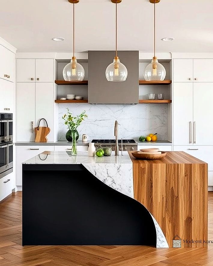 Warm Wood Waterfall Island for a Cozy Feel