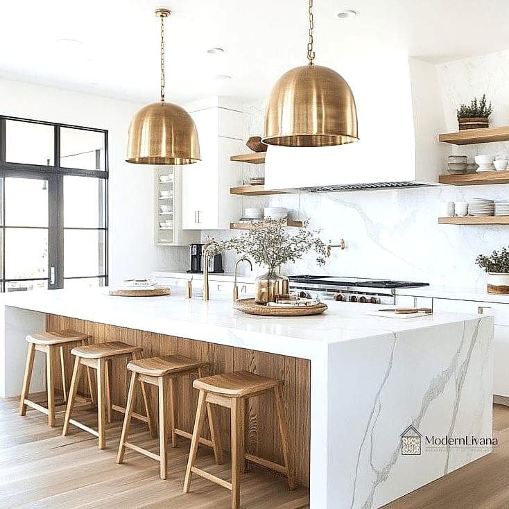 Waterfall Countertop With Brass or Gold Inlay