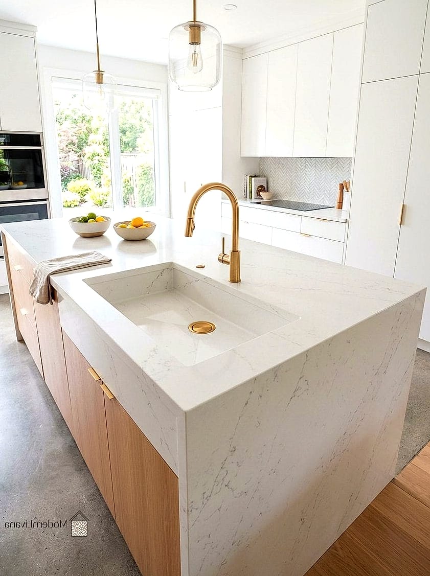 Waterfall Countertop With a Waterfall-Style Sink Wall