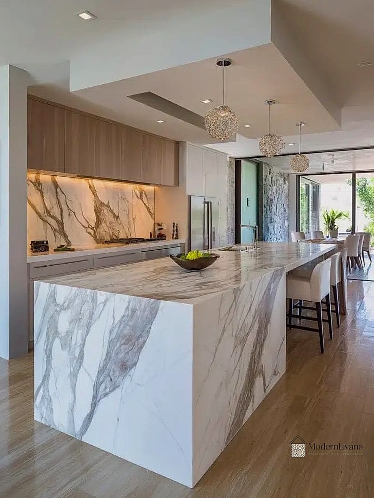 27 Minimalist Kitchen Ideas You Haven't Seen Before 7 Waterfall Countertop Edges in Matte Stone