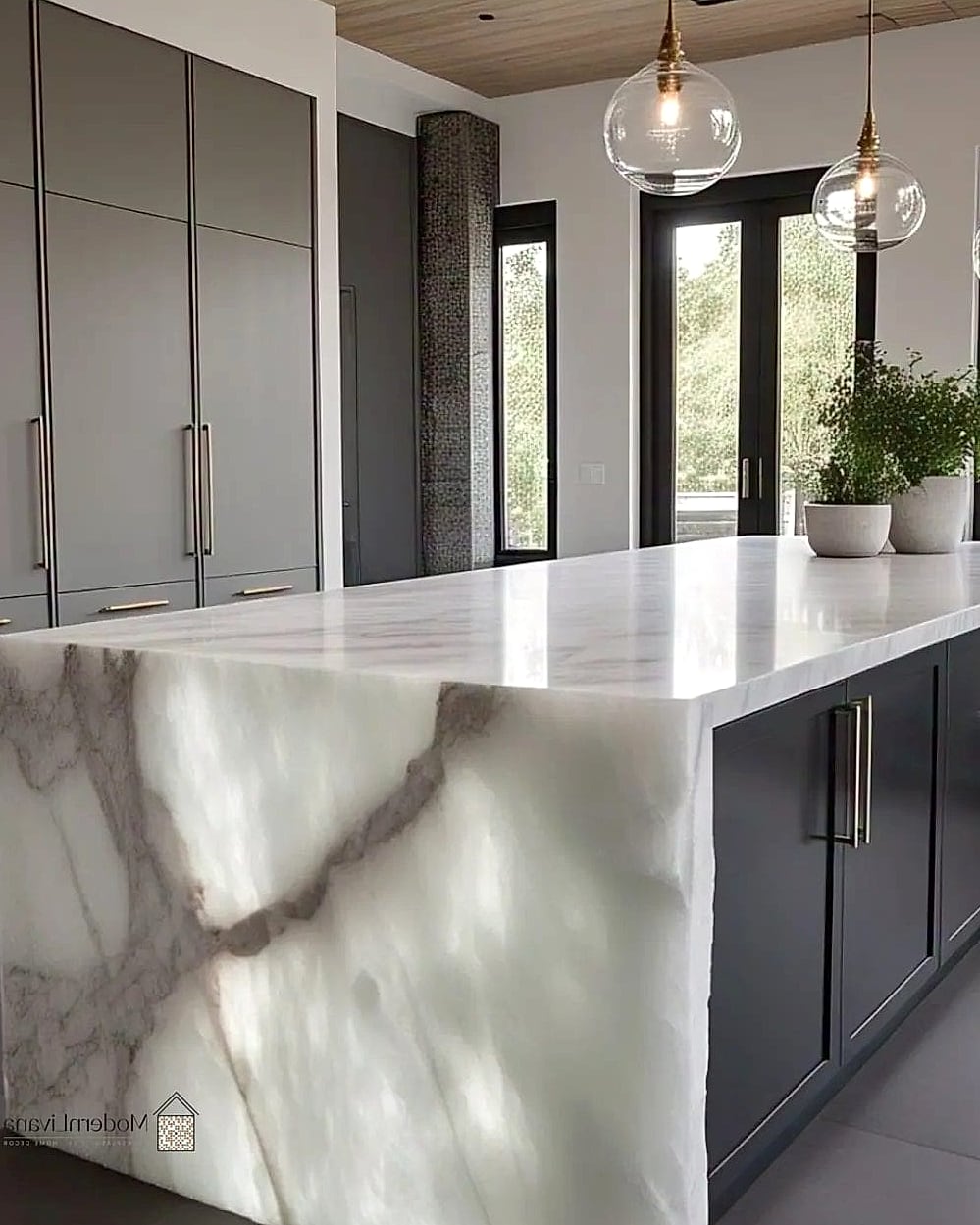 Waterfall Edge Island in Gray Quartz