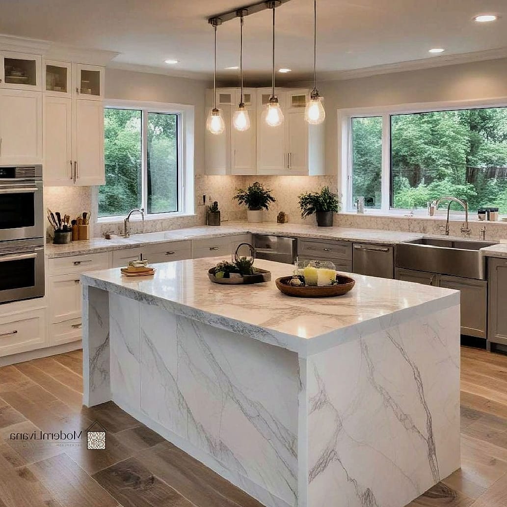 Waterfall Edge on a Kitchen Peninsula Bar