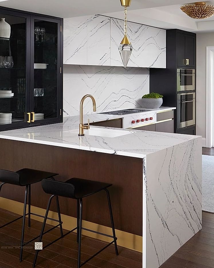 Waterfall Edge Paired With Open Shelving